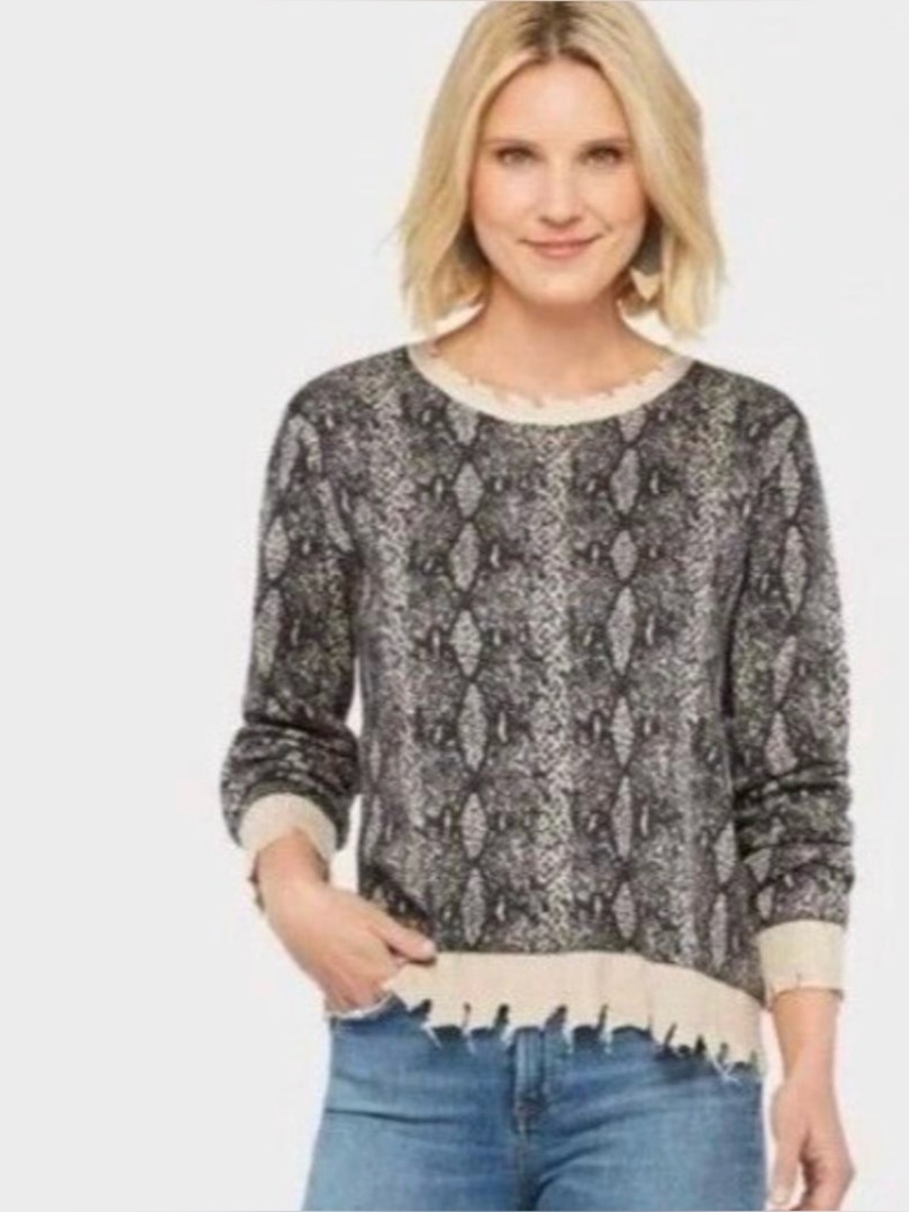 Fate Black and Cream Snake-Print Knit Sweatshirt